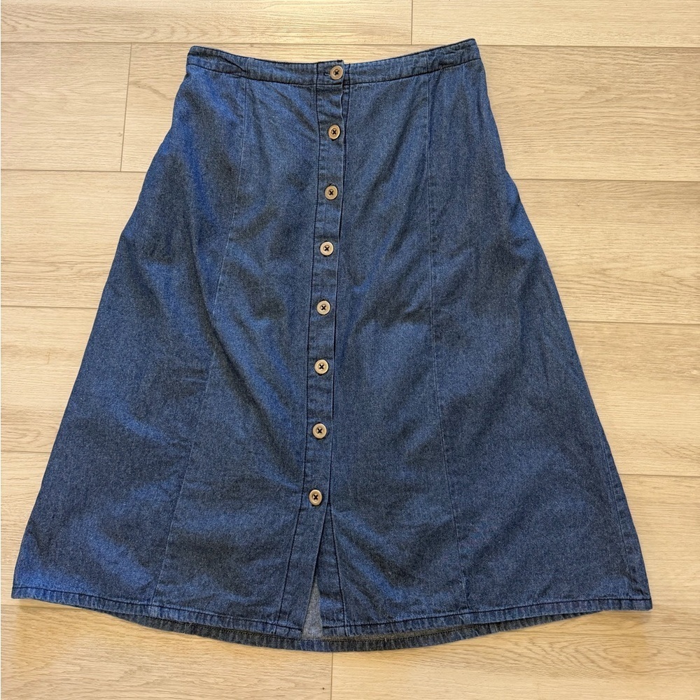 Vermont Country Store Denim Midi Skirt Sz M P Boho Retro A Line Ranch Western - Picture 3 of 8